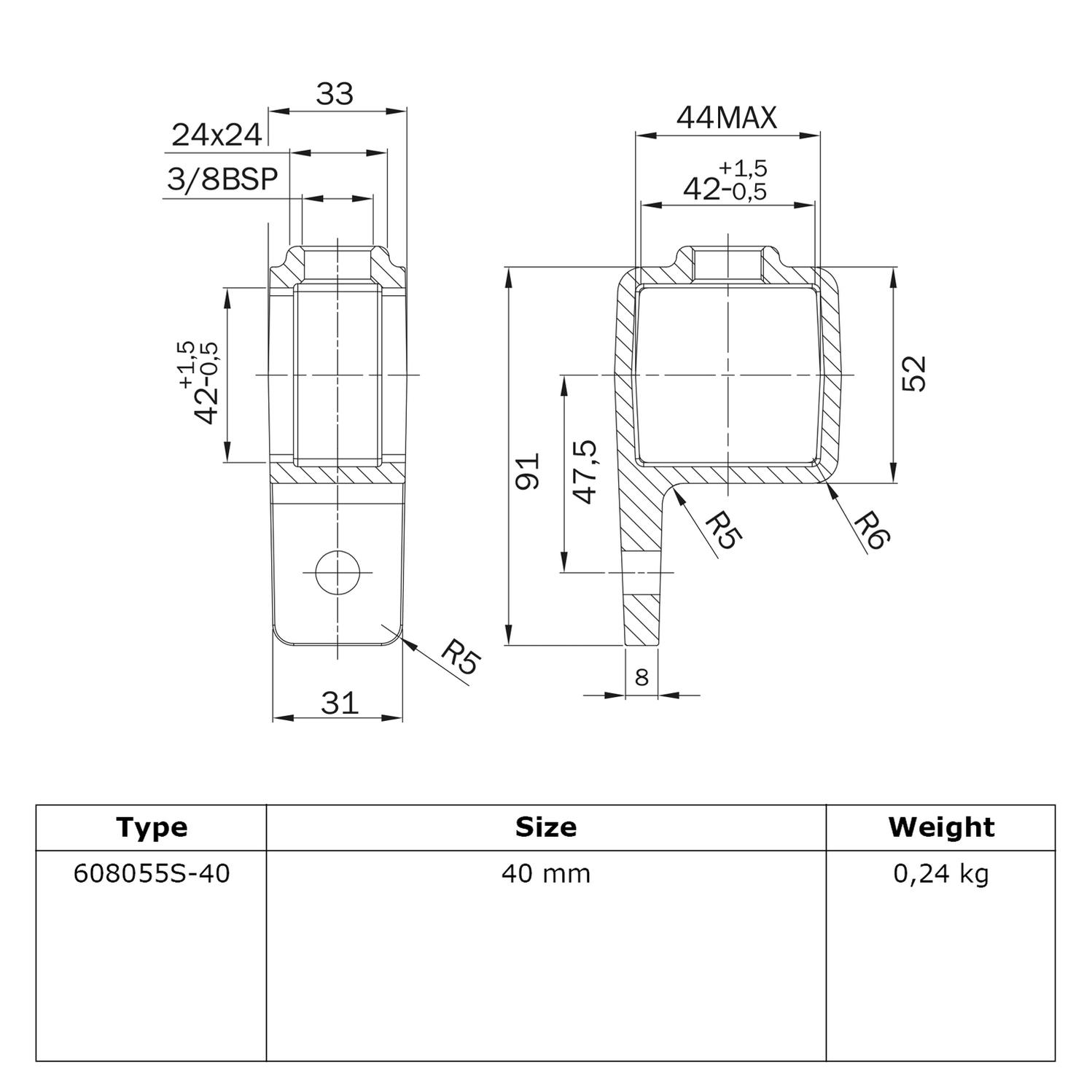 Doos Oogdeel enkele lip - vierkant - 40 mm (50 stuks)